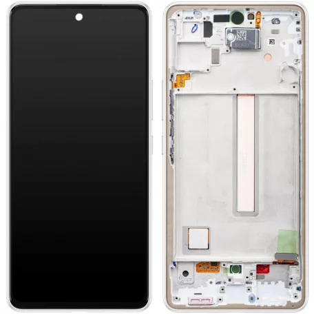 Samsung A536 Galaxy A53 5G fehér gyári LCD kijelző érintővel és kerettel (GH82-28024B)