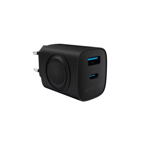 Astrum Watz 20W hálózati PD, GaN töltő vezeték nélküli töltéssel, 1X Type-C 1X USB-A, 20W, 3A, fekete