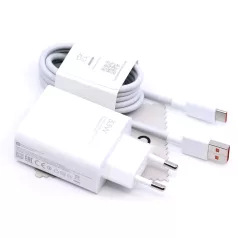   Csomagajánlat - Xiaomi MDY-14-EL gyári hálózati fehér gyors töltőfej 3A 33W USB - Type-C gyorstöltő adatkábellel 1m 3A