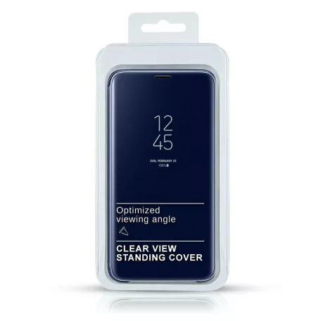 Clear View Huawei Y7 (2019) kék oldalra nyíló tükrös tok