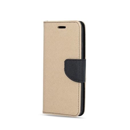 Fancy Apple iPhone 5G/5S/5SE oldalra nyíló mágneses könyv tok szilikon belsővel arany - fekete