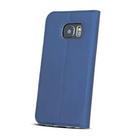 Smart Look Samsung G970F Galaxy S10e oldalra nyíló bőrhatású ablakos könyv tok szilikon belsővel sötétkék