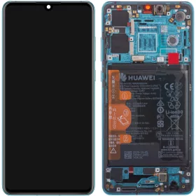   Huawei P30 kék (Aurora Blue) gyári LCD kijelző érintővel és kerettel HB436380ECW gyári akkumulátorral