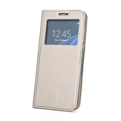   Smart Look Huawei Y5 (2018) / Honor 7s oldalra nyíló bőrhatású ablakos könyv tok szilikon belsővel arany