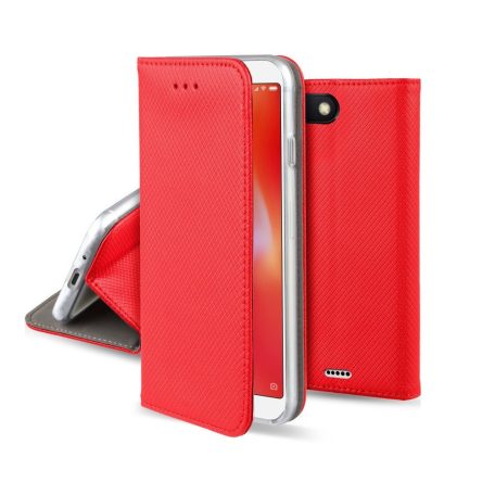 Smart magnet Xiaomi Redmi 6 oldalra nyíló mágneses könyv tok szilikon belsővel piros