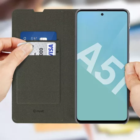 Muvit Samsung A515 Galaxy A51 (2020) kártyatartós bőrhatású könyvtok fekete