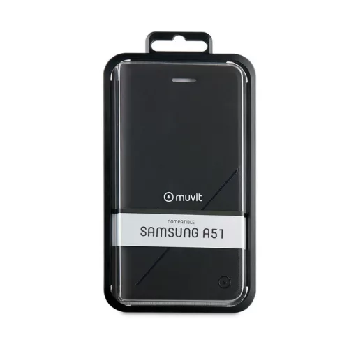 Muvit Samsung A515 Galaxy A51 (2020) kártyatartós bőrhatású könyvtok fekete