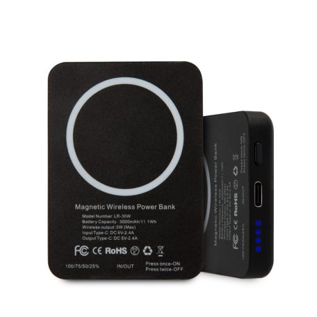 Karl Lagerfeld vezetéknélküli power bank Type-c csatlakozóval 3000mAh (KLPBMSOIBK) 2.1A 5W
