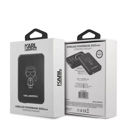 Karl Lagerfeld vezetéknélküli power bank Type-c csatlakozóval 3000mAh (KLPBMSOIBK) 2.1A 5W