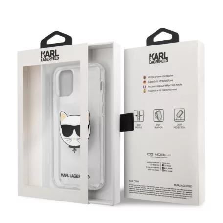 Karl Lagerfeld Choupette Head Apple iPhone 12 / 12 Pro 2020 (6.1) Glitter hátlapvédő tok ezüst (KLHCP12MCHTUGLS)