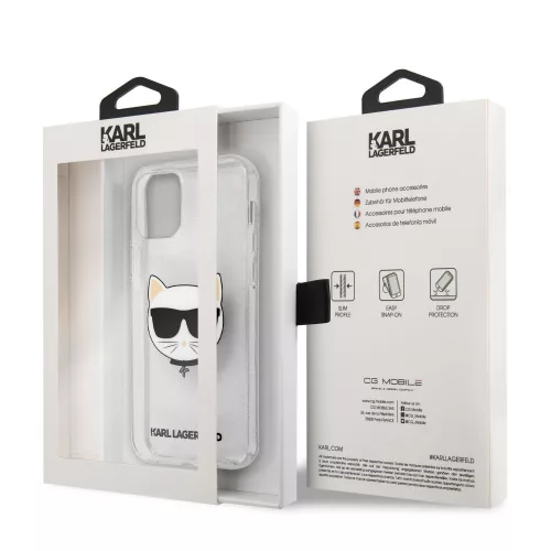 Karl Lagerfeld Choupette Head Apple iPhone 12 / 12 Pro 2020 (6.1) Glitter hátlapvédő tok ezüst (KLHCP12MCHTUGLS)
