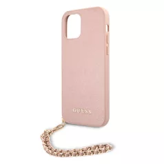   Guess Apple iPhone 12 / 12 Pro 2020 (6.1) PU Saffiano Gold Chain Case hátlapvédő tok pink (GUHCP12MSASGPI)