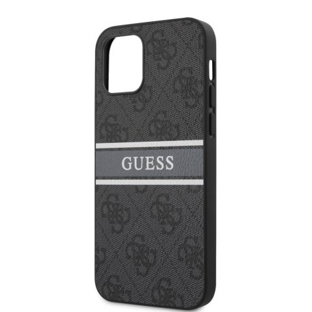 Guess Apple iPhone 12 / 12 Pro 2020 (6.1) PU 4G Printed Stripe Case hátlapvédő tok fekete (GUHCP12M4GDGR)