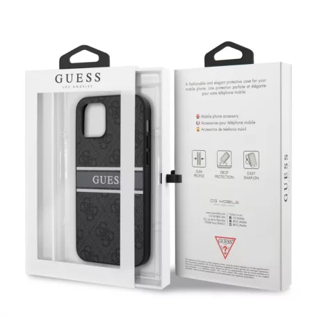 Guess Apple iPhone 12 / 12 Pro 2020 (6.1) PU 4G Printed Stripe Case hátlapvédő tok fekete (GUHCP12M4GDGR)