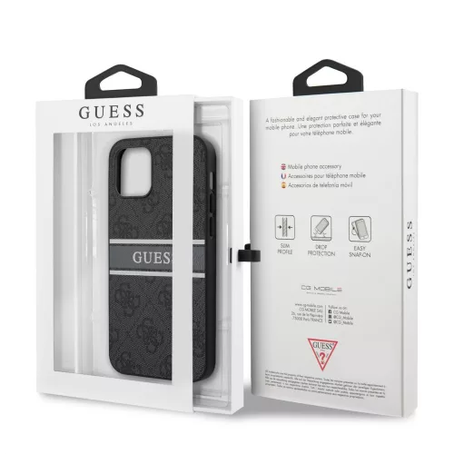 Guess Apple iPhone 12 / 12 Pro 2020 (6.1) PU 4G Printed Stripe Case hátlapvédő tok fekete (GUHCP12M4GDGR)