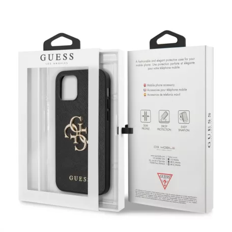 Guess Apple iPhone 12 Pro Max 2020 (6.7) PU Saffiano Big 4G Metal Logo Case hátlapvédő tok fekete (GUHCP12LSA4GGBK)