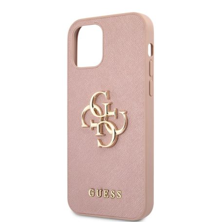 Guess Apple iPhone 12 / 12 Pro 2020 (6.1) PU Saffiano Big 4G Metal Logo Case hátlapvédő tok pink (GUHCP12MSA4GGPI)