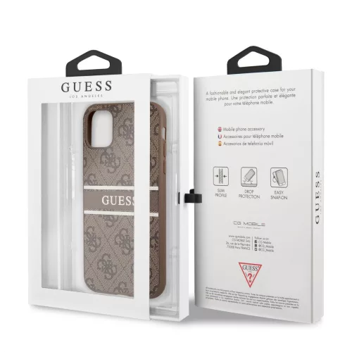 Guess Apple iPhone 11 (6.1) 2019 PU 4G Printed Stripe Case hátlapvédő tok barna (GUHCN614GDBR)