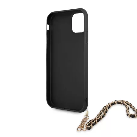 Guess Apple iPhone 11 (6.1) 2019 PU Saffiano Gold Chain Case hátlapvédő tok fekete (GUHCN61SASGBK)