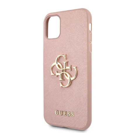 Guess Apple iPhone 11 (6.1) 2019 PU Saffiano Big 4G Metal Logo Case hátlapvédő tok pink (GUHCN61SA4GGPI)