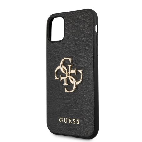 Guess Apple iPhone 11 (6.1) 2019 PU Saffiano Big 4G Metal Logo Case hátlapvédő tok fekete (GUHCN61SA4GGBK)