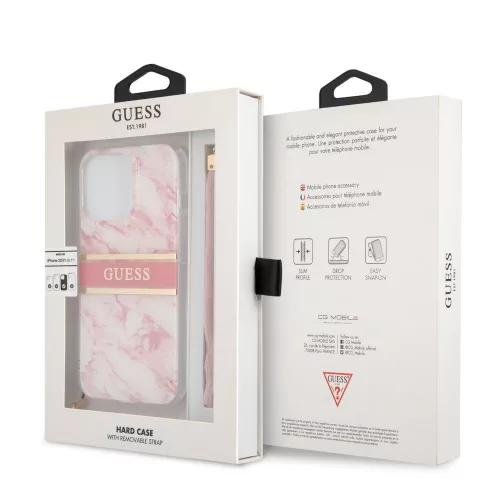 Guess Apple iPhone 13 Pro (6.1) TPU Marble Stripe hátlapvédő tok pink (GUHCP13LKMABPI)