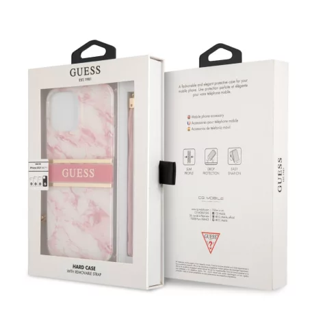 Guess Apple iPhone 13 Pro Max (6.7) TPU Marble Stripe hátlapvédő tok pink (GUHCP13XKMABPI)