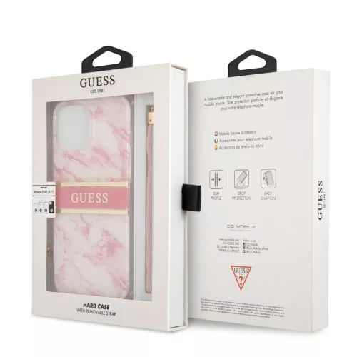 Guess Apple iPhone 13 Pro Max (6.7) TPU Marble Stripe hátlapvédő tok pink (GUHCP13XKMABPI)
