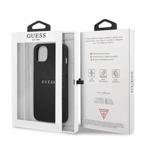 Guess Apple iPhone 13 Mini (5.4) PU Leather Saffiano hátlapvédő tok fekete (GUHCP13SPSASBBK)