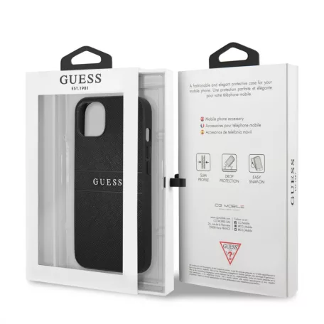 Guess Apple iPhone 13 Pro (6.1) PU Leather Saffiano hátlapvédő tok fekete (GUHCP13LPSASBBK)