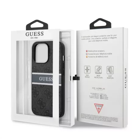 Guess Apple iPhone 13 Pro (6.1) PU 4G Printed Stripe hátlapvédő tok szürke (GUHCP13L4GDGR)