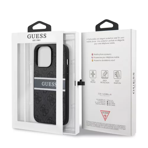 Guess Apple iPhone 13 Pro (6.1) PU 4G Printed Stripe hátlapvédő tok szürke (GUHCP13L4GDGR)