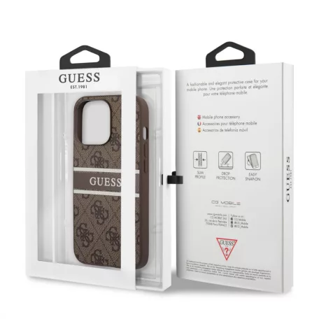 Guess Apple iPhone 13 Pro (6.1) PU 4G Printed Stripe hátlapvédő tok barna (GUHCP13L4GDBR)
