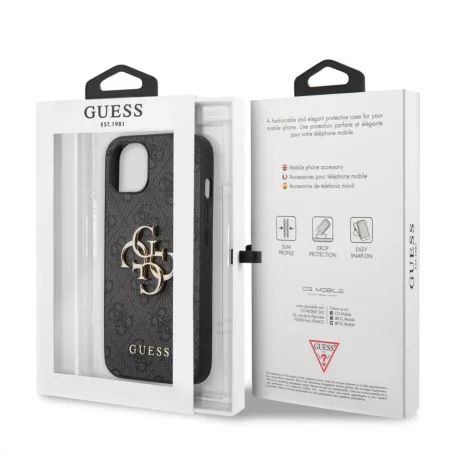Guess Apple iPhone 13 Mini (5.4) PU 4G Metal Logo hátlapvédő tok szürke (GUHCP13S4GMGGR)