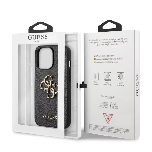 Guess Apple iPhone 13 (6.1) PU 4G Metal Logo hátlapvédő tok szürke (GUHCP13M4GMGGR)