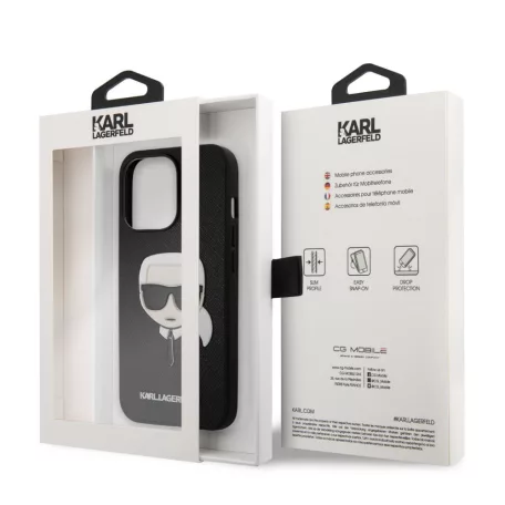 Karl Lagerfeld Apple iPhone 13 Pro (6.1) PU Saffiano hátlapvédő tok fekete (KLHCP13LSAKHBK)