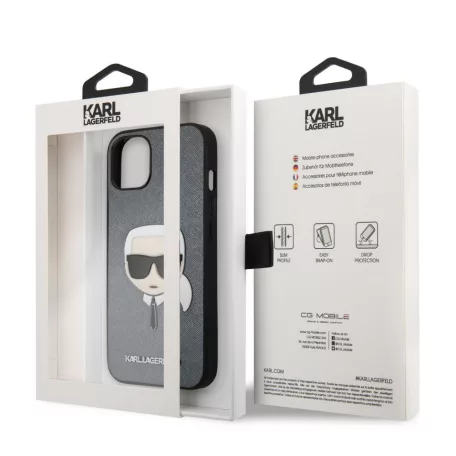 Karl Lagerfeld Apple iPhone 13 (6.1) PU Saffiano hátlapvédő tok ezüst (KLHCP13MSAKHSL)