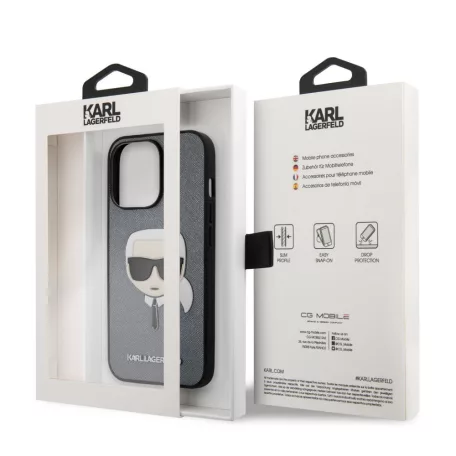 Karl Lagerfeld Apple iPhone 13 Pro (6.1) PU Saffiano hátlapvédő tok ezüst (KLHCP13LSAKHSL)