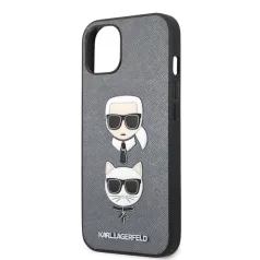   Karl Lagerfeld and Choupette Apple iPhone 13 Mini (5.4) PU Saffiano hátlapvédő tok ezüst (KLHCP13SSAKICKCSL)