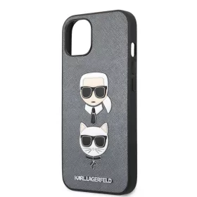   Karl Lagerfeld and Choupette Apple iPhone 13 Mini (5.4) PU Saffiano hátlapvédő tok ezüst (KLHCP13SSAKICKCSL)