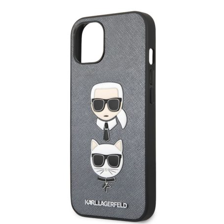 Karl Lagerfeld and Choupette Apple iPhone 13 Mini (5.4) PU Saffiano hátlapvédő tok ezüst (KLHCP13SSAKICKCSL)