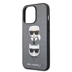   Karl Lagerfeld and Choupette Apple iPhone 13 Pro Max (6.7) PU Saffiano hátlapvédő tok ezüst (KLHCP13XSAKICKCSL)