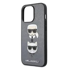   Karl Lagerfeld and Choupette Apple iPhone 13 Pro Max (6.7) PU Saffiano hátlapvédő tok ezüst (KLHCP13XSAKICKCSL)
