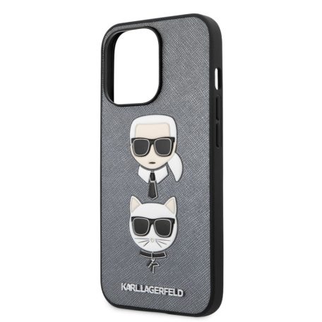 Karl Lagerfeld and Choupette Apple iPhone 13 Pro Max (6.7) PU Saffiano hátlapvédő tok ezüst (KLHCP13XSAKICKCSL)