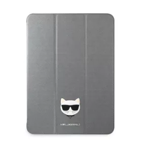   Karl Lagerfeld Apple iPad Pro 11 (2021) Choupette Head Saffiano oldalra nyíló könyv tok ezüst (KLFC11OCHG)