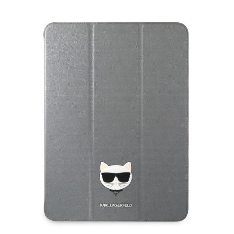 Karl Lagerfeld Apple iPad Pro 12.9 (2021) Choupette Head Saffiano oldalra nyíló könyv tok ezüst (KLFC12OCHG)