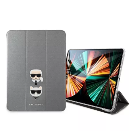 Karl Lagerfeld and Choupette Apple iPad Pro 11 (2021) Head Saffiano oldalra nyíló könyv tok ezüst (KLFC11OKCG)