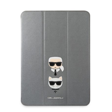 Karl Lagerfeld and Choupette Apple iPad Pro 12.9 (2021) Head Saffiano oldalra nyíló könyv tok ezüst (KLFC12OKCG)