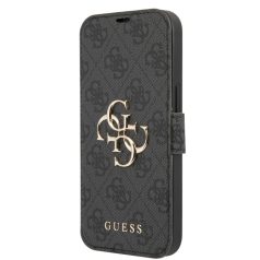   Guess Apple iPhone 13 (6.1) PU 4G Metal Logo oldalra nyíló könyv tok szürke (GUBKP13M4GMGGR)