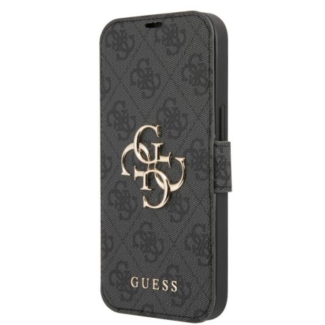 Guess Apple iPhone 13 (6.1) PU 4G Metal Logo oldalra nyíló könyv tok szürke (GUBKP13M4GMGGR)